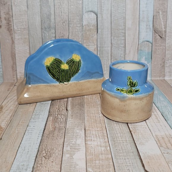 Cute Handmade Ceramic Cactus Design Napkin Holder and Jar/Mini Bowl - Picture 1 of 10
